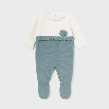 NEWBORN NIÑA 0 a 18 meses PELELE TRICOT FLOR 14-02603-025 color ICEBERG VIGORE MAYORAL