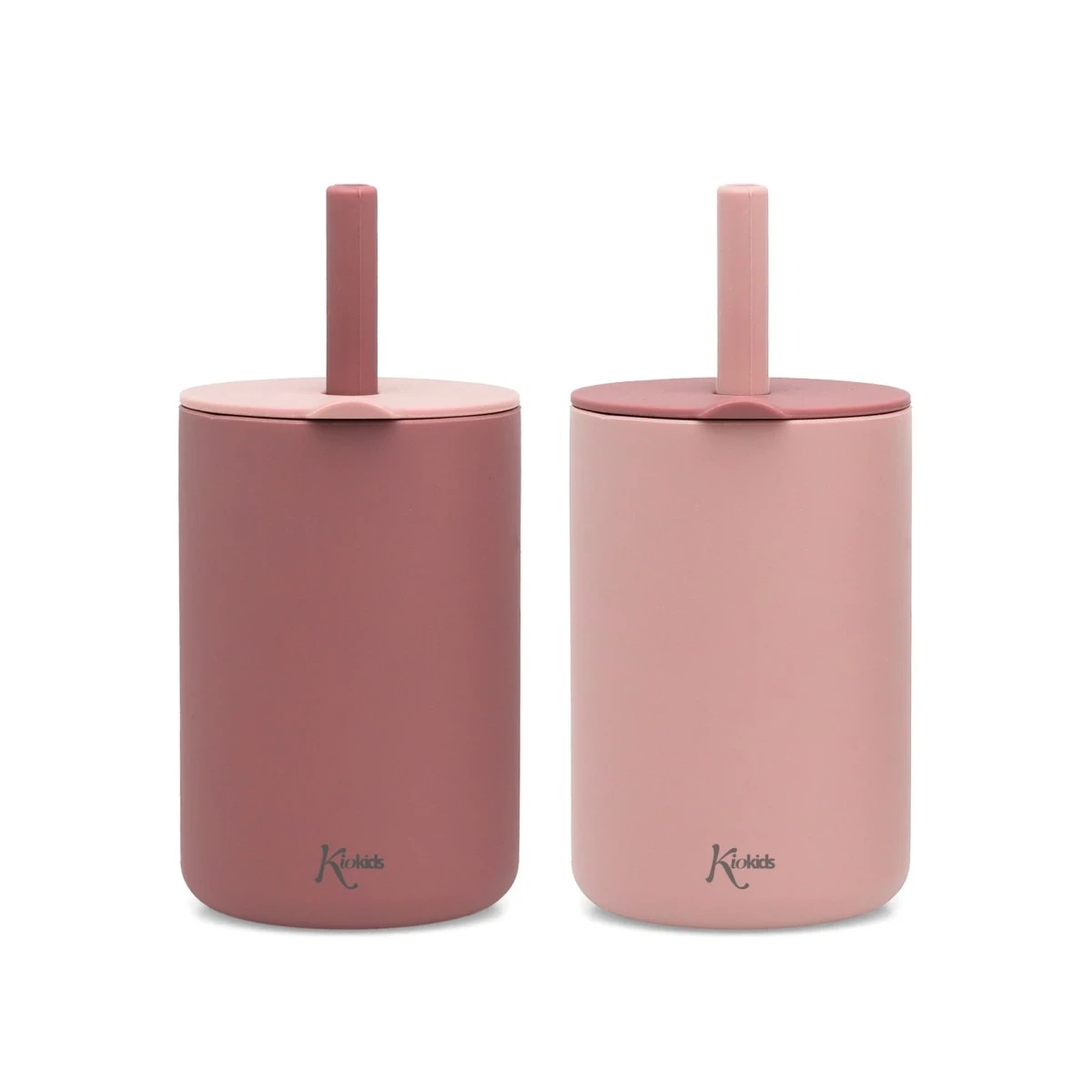 KIOKIDS 3508. 2 VASOS EN SILICONA ROSA CON PAJITA