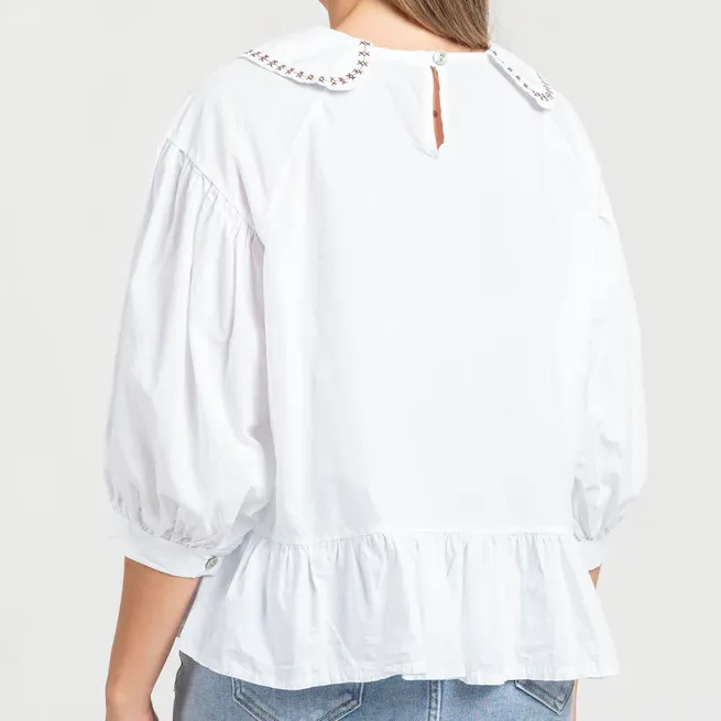 BLUSA CUELLO BEBÉ BLANCA MUJER