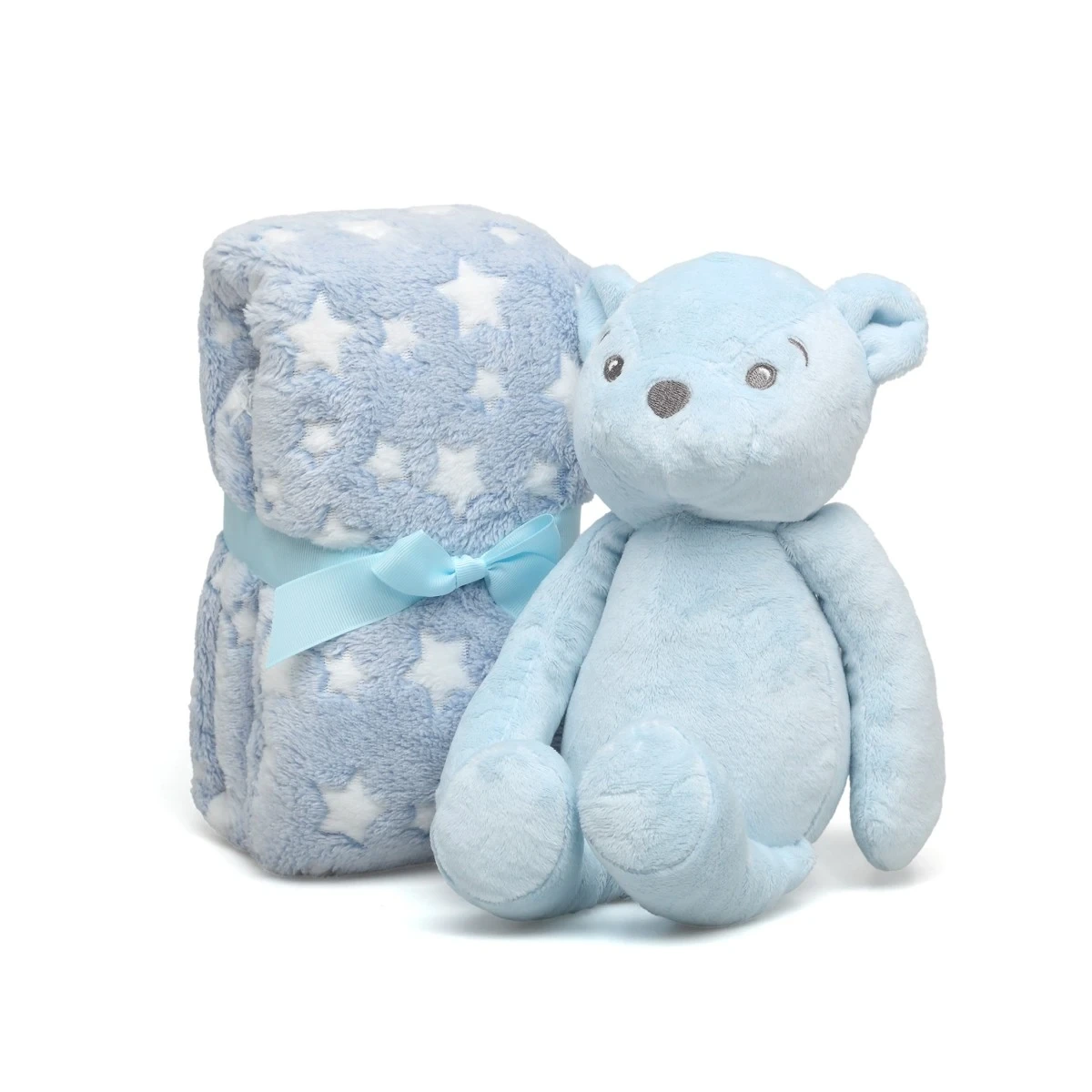 KIOKIDS 5845. OSO DE PELUCHE AZUL CON MANTITA DE ESTRELLAS