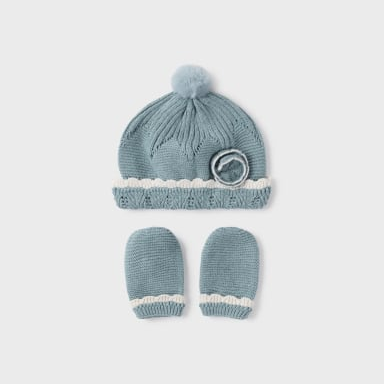 NEWBORN NIÑA 0 a 18 meses CONJUNTO DE GORRO Y MANOPLAS 14-09767-045 color ICEBERG VIG MAYORAL