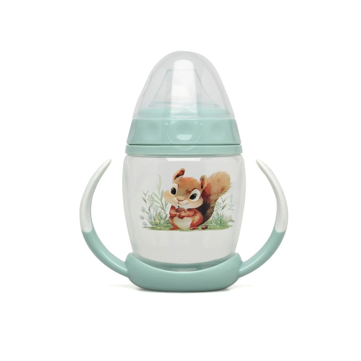 KIOKIDS 6339. TAZA DE APRENDIZAJE ARDILLA CON ASAS PARA BEBÉ COLOR SALVIA