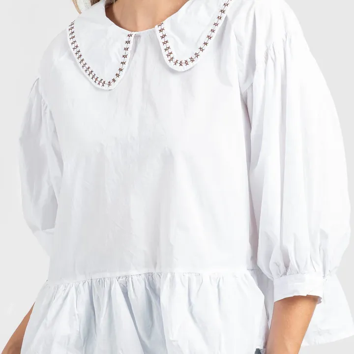 BLUSA CUELLO BEBÉ BLANCA MUJER
