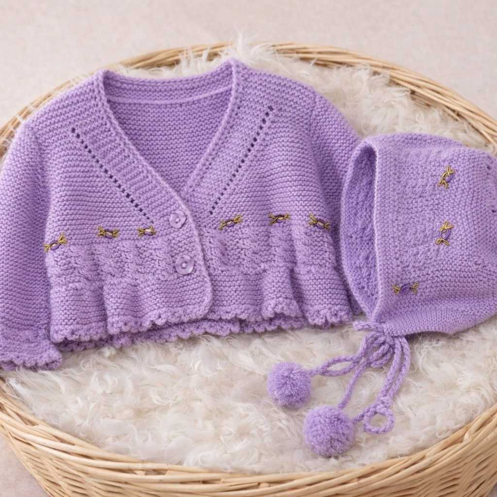 CHAQUETA Y CAPOTA EN MALVA ( TALLA 2-3 AÑOS )