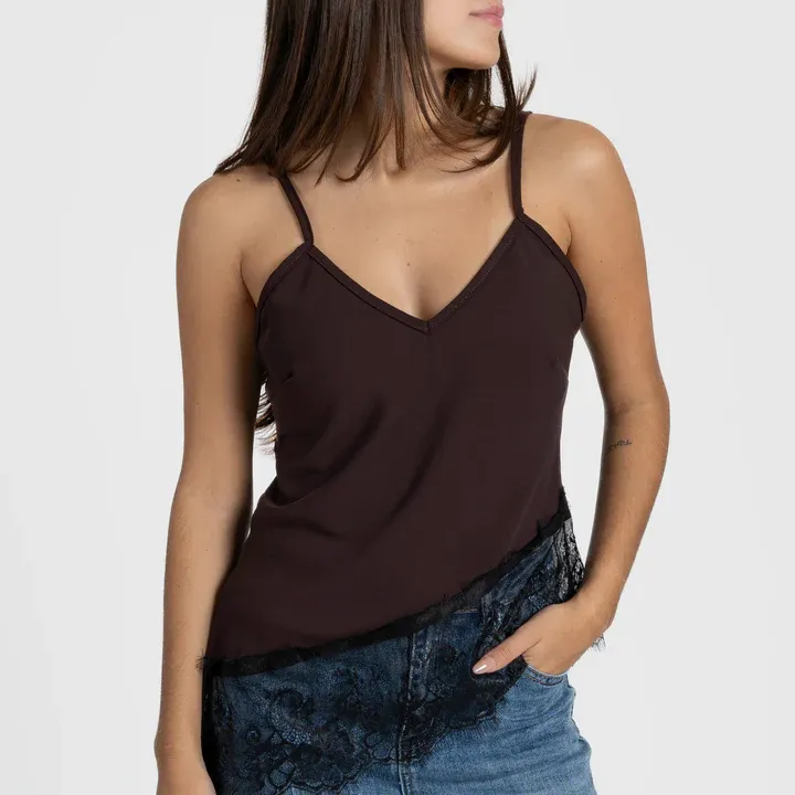 TOP MARRON ENCAJE
