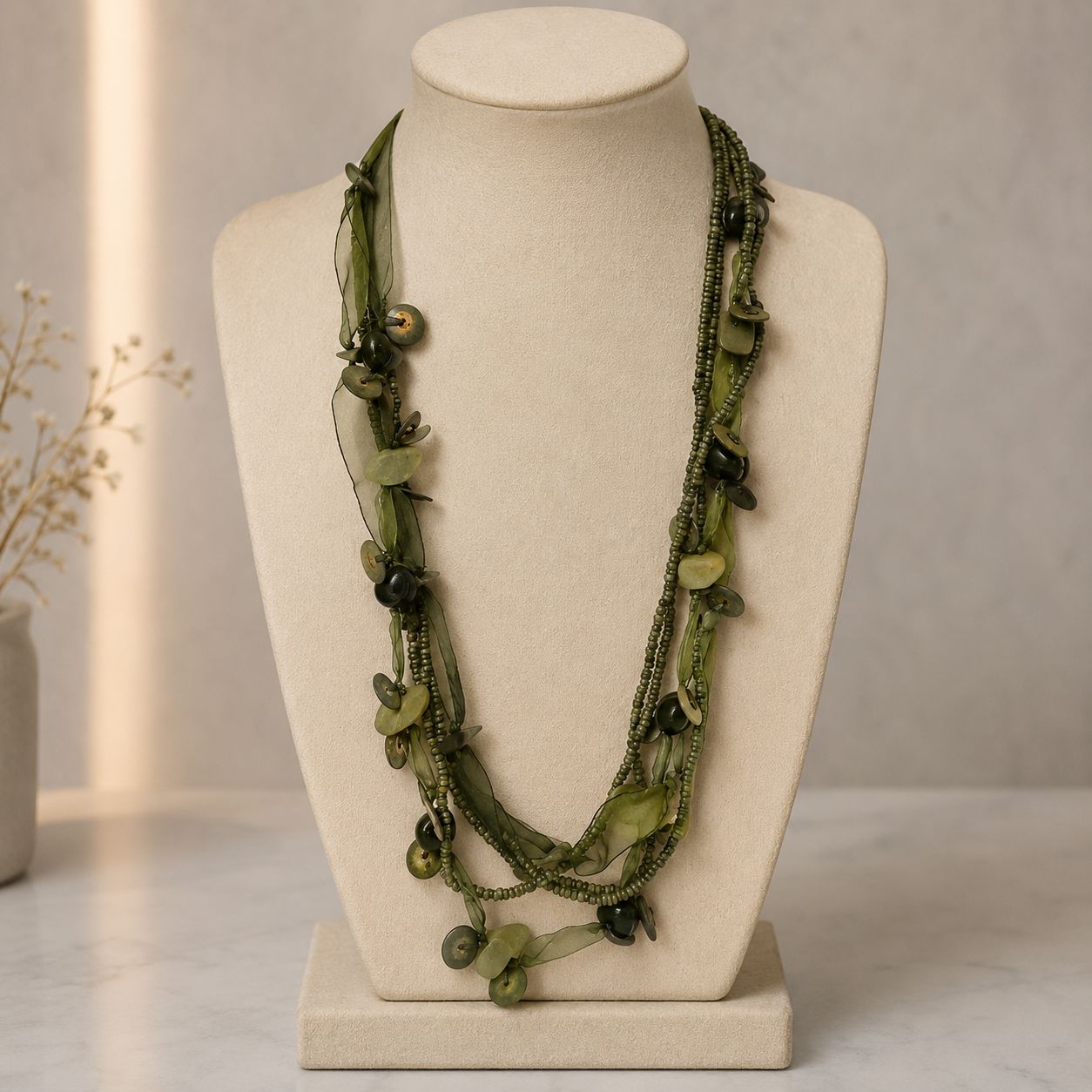 COLLAR LARGO VERDE MADERA