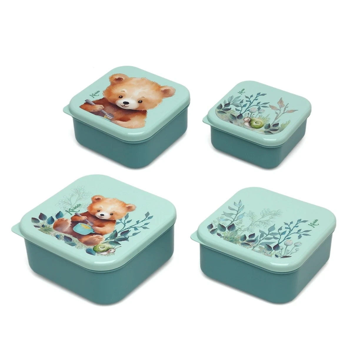 KIOKIDS 4187. SET PORTA-ALIMENTOS 4 UNIDADES OSO VERDE SALVIA