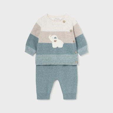 NEWBORN NIÑO 0 a 18 meses CONJUNTO PANTALON LARGO TRICOT 14-02518-057 color ICEBERG VIG MAYORAL