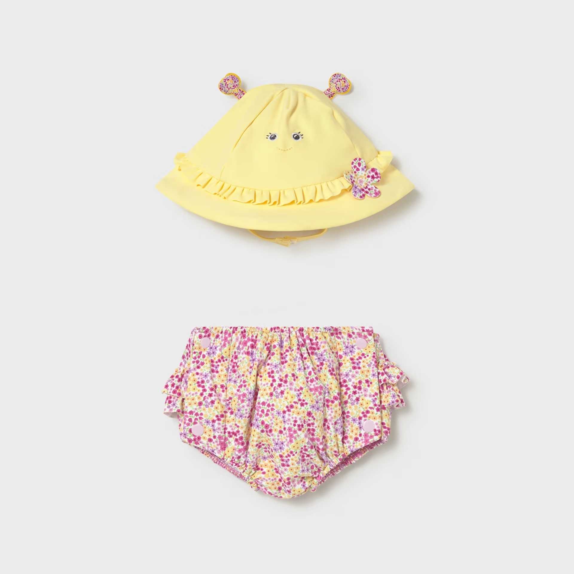 BEBÉ NIÑA 0 a 4 años. MAYORAL. CONJUNTO BAÑADOR Y GORRO PROTECCIÓN SOLAR 26-01618-030 color ROSA