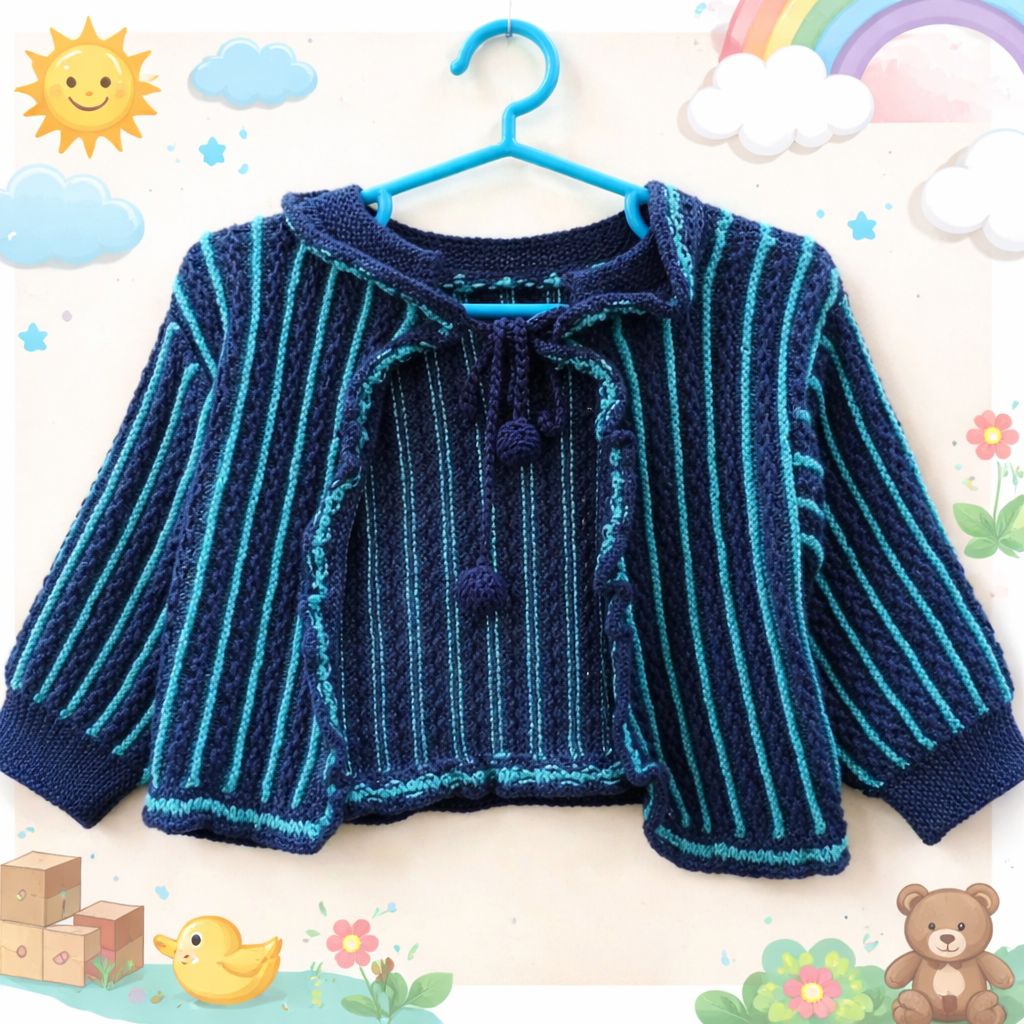 CHAQUETA AZUL MARINO Y RAYAS TURQUESA