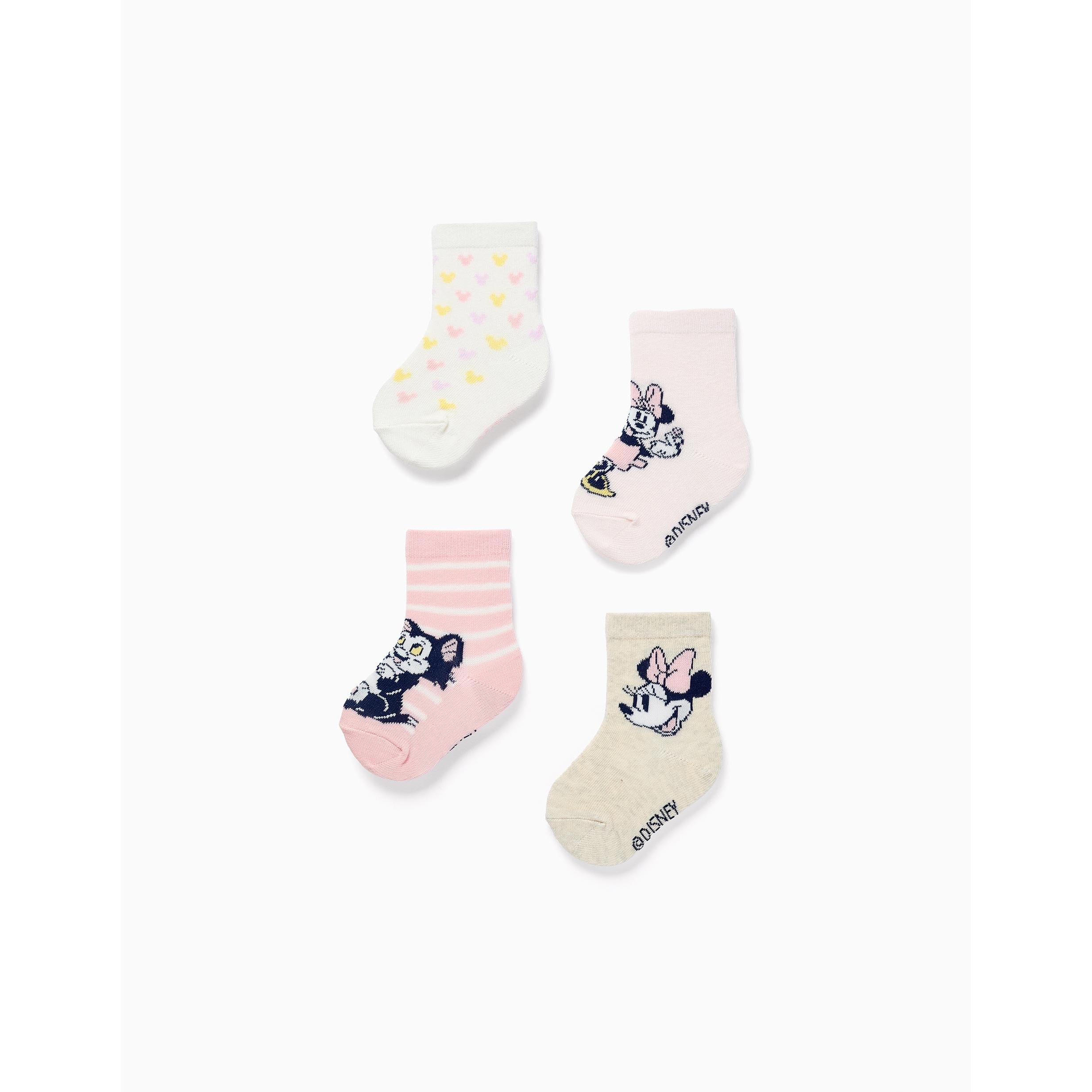 ZIPPY 31082804035. PACK DE 4 PARES DE CALCETINES MINNIE Y FIGARO PARA BEBÉ NIÑA. COLOR: MULTICOLOR