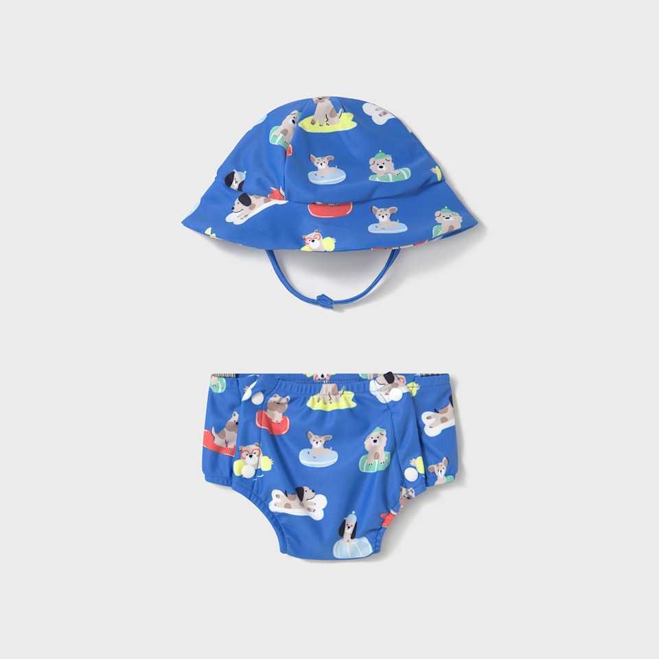 NEWBORN NIÑO 0 a 18 meses BAÑADOR CON GORRO PROTECCION SOLAR 25-01620-077 color KLEIN MAYORAL