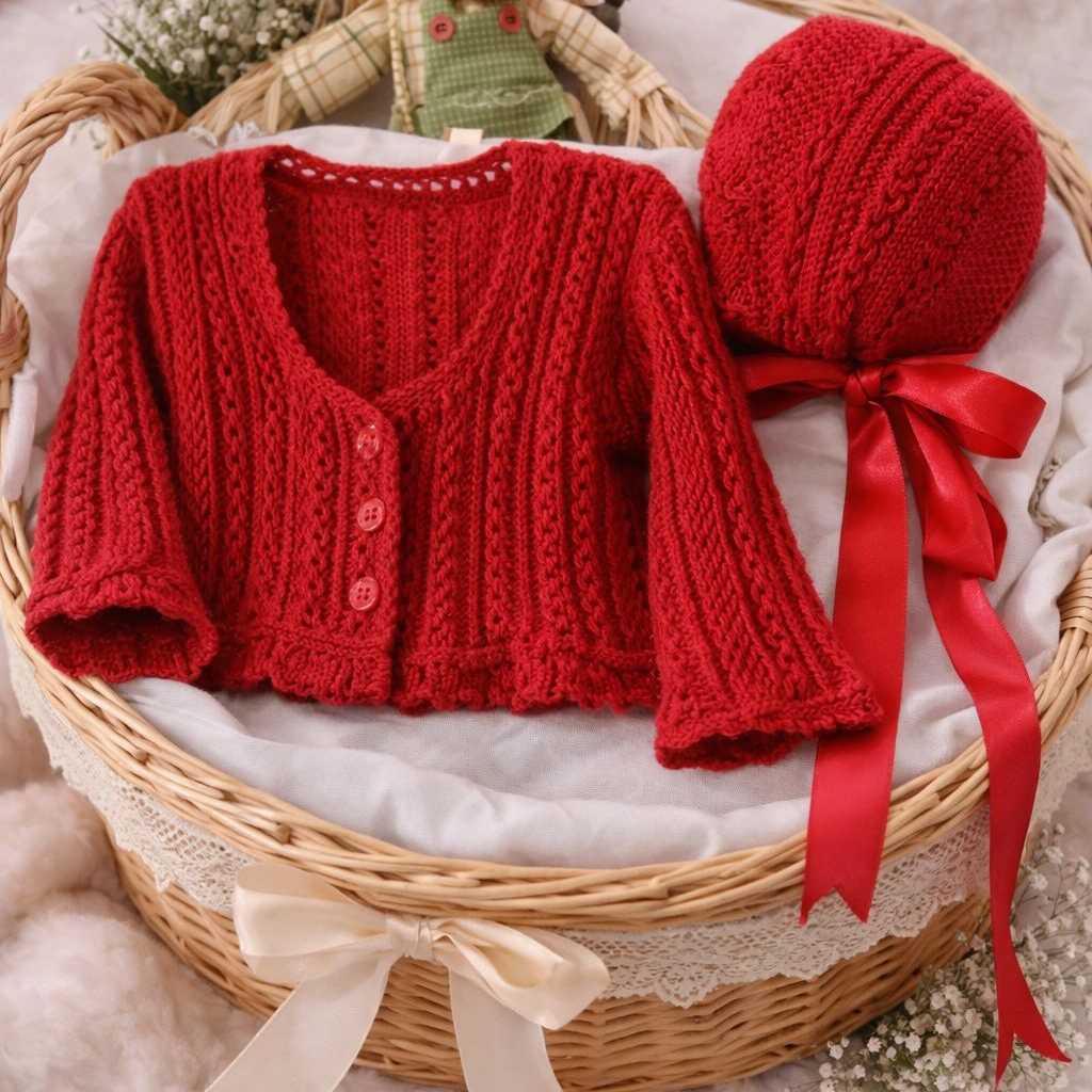 CHAQUETA Y CAPOTA EN ROJO ( TALLA 1 AÑO)