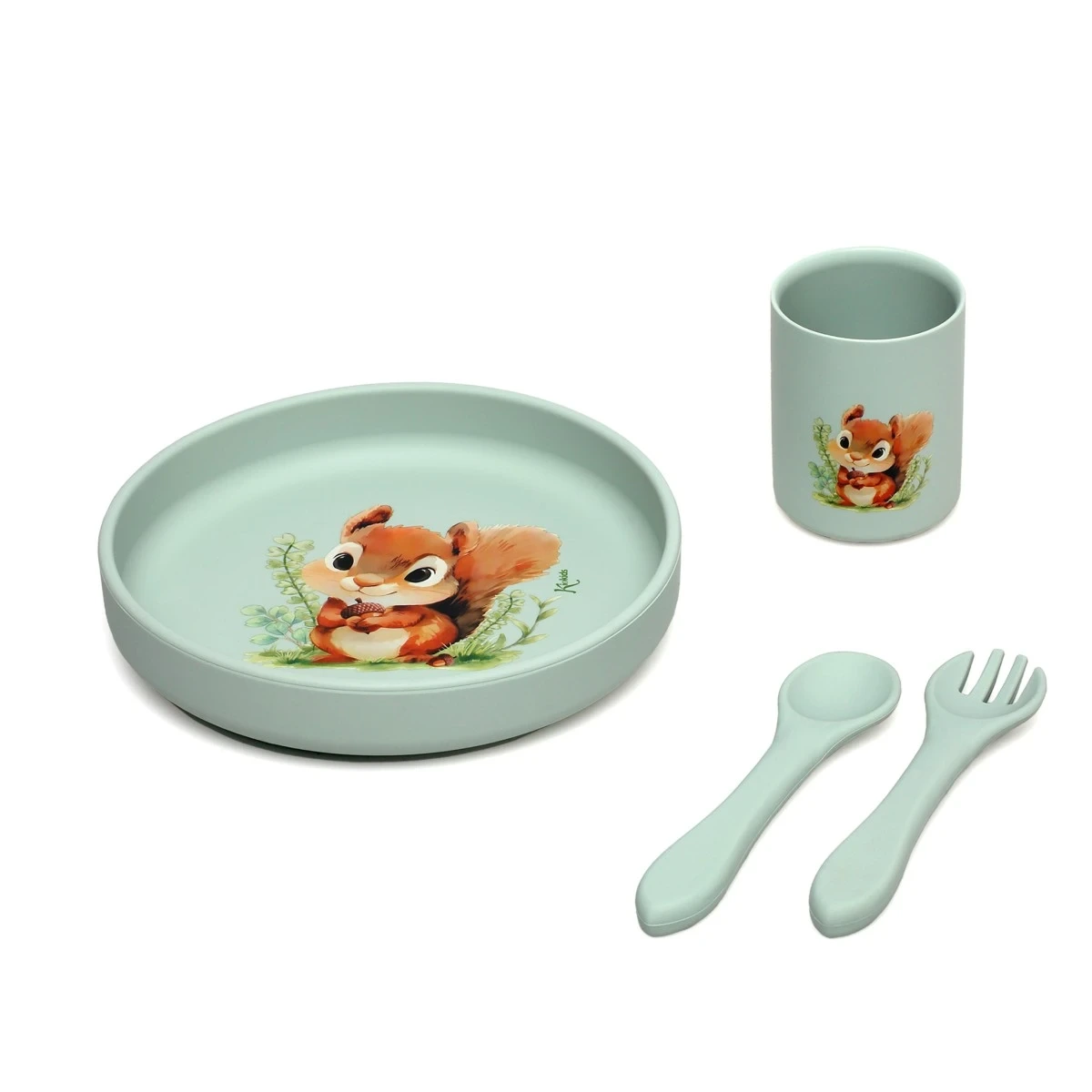 KIOKIDS 6264. VAJILLA DE SILICONA PARA BEBÉ CON VENTOSA - VERDE