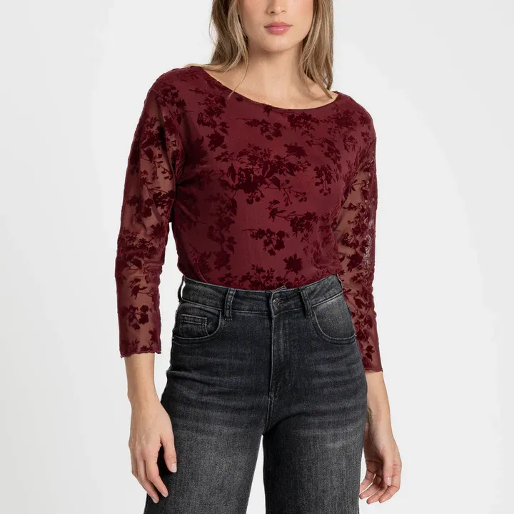CAMISETA ENCAJE BURDEOS MUJER