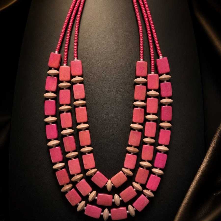COLLAR LARGO RECTÁNGULOS MADERA ( REF. 542 )