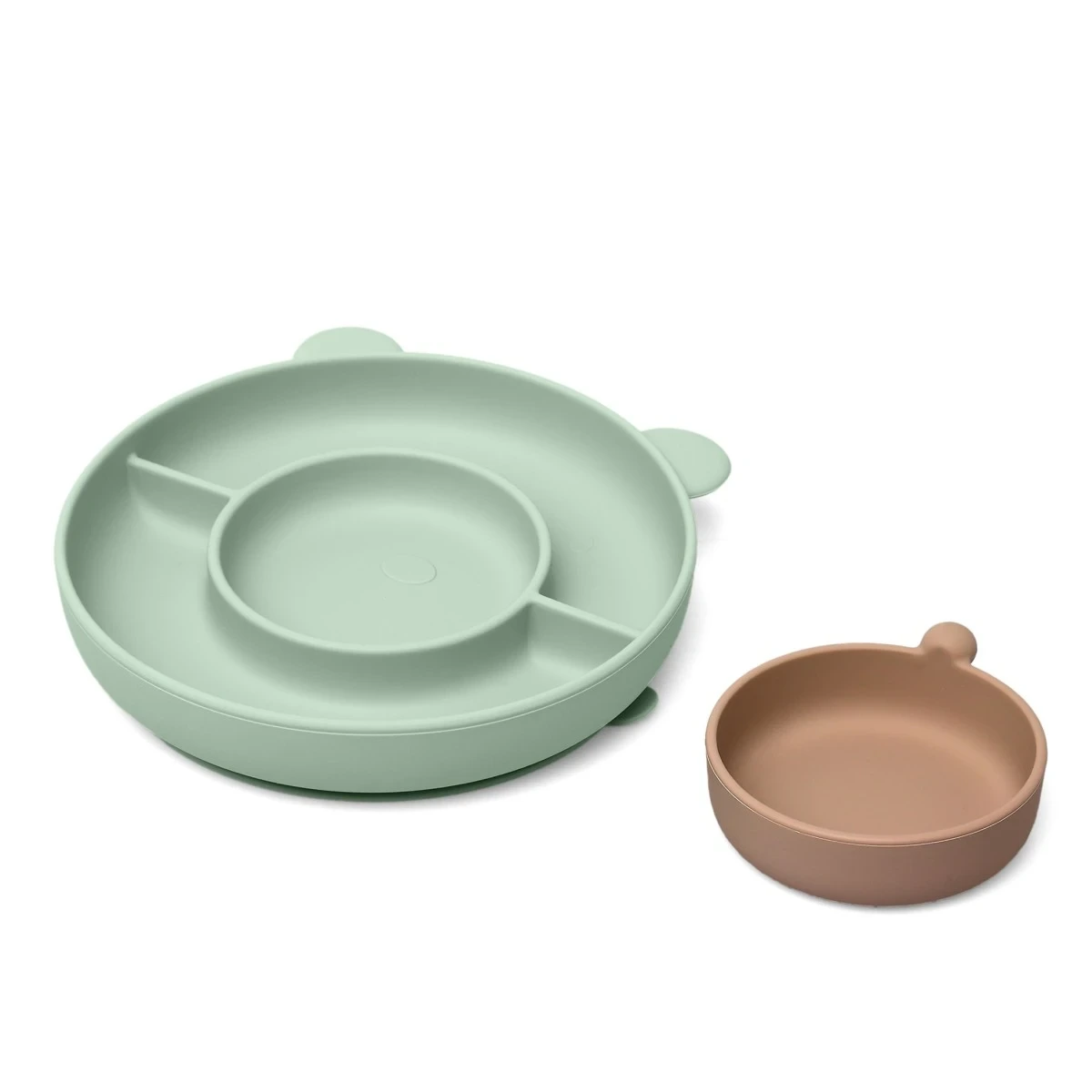 KIOKIDS 6258. PLATO DE SILICONA VERDE CON COMPARTIMENTOS Y VENTOSA