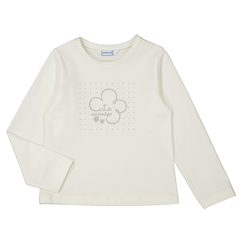 NIÑA 2 a 9 años CAMISETA BASICA FLOR 14-00178-047 color CRUDO MAYORAL