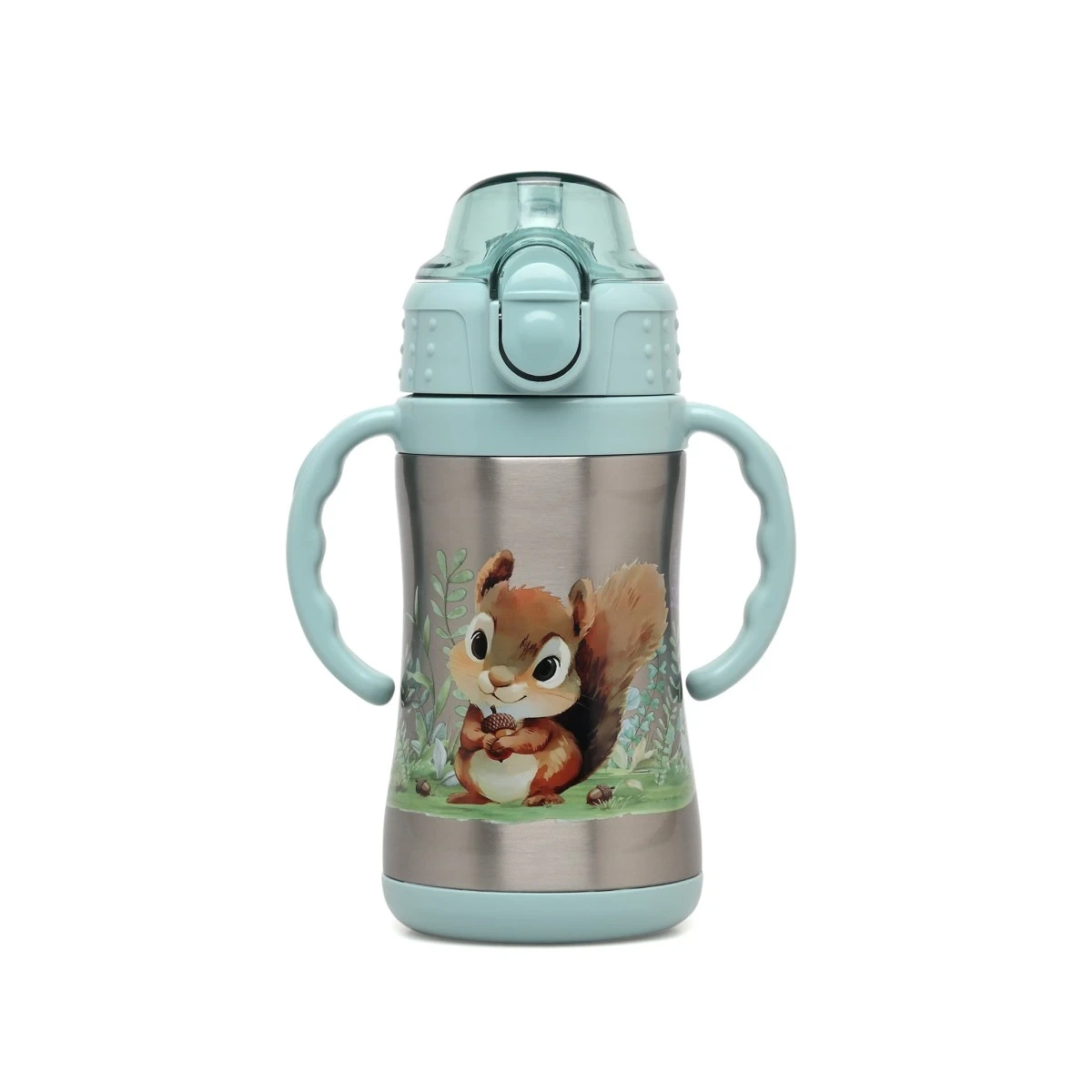 KIOKIDS 6329. BOTELLA ARDILLA DE ACERO INOXIDABLE CON ASAS SALVIA 280ML