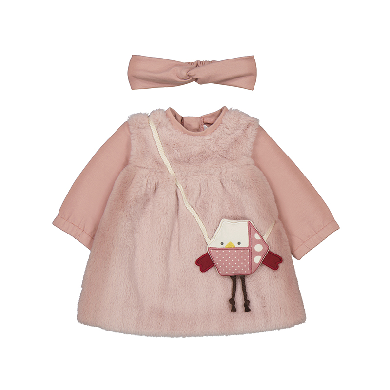 BEBÉ NIÑA 0 a 4 años. MAYORAL. VESTIDO CON BOLSITO Y DIADEMA 15-02823-056 color MELLOW
