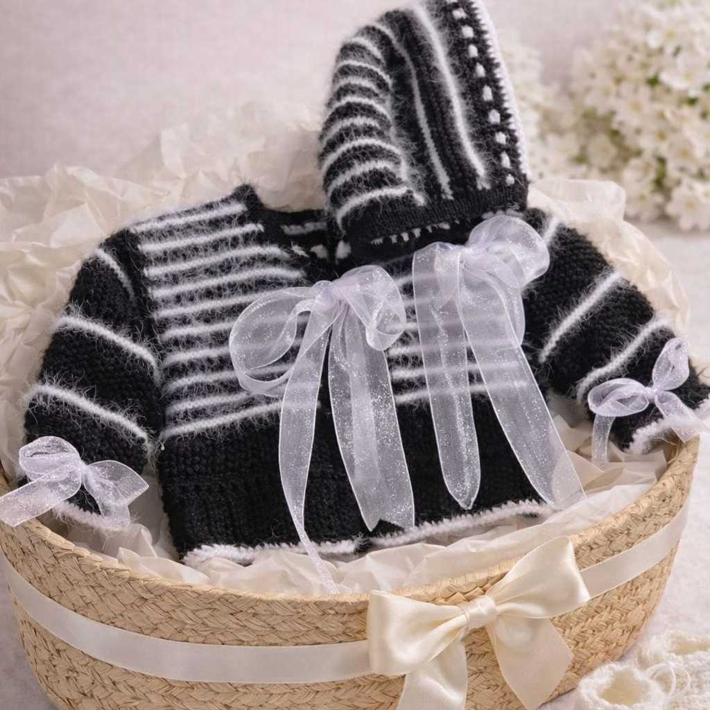 CHAQUETA Y CAPOTA MARRÓN Y ANGORA ROSA