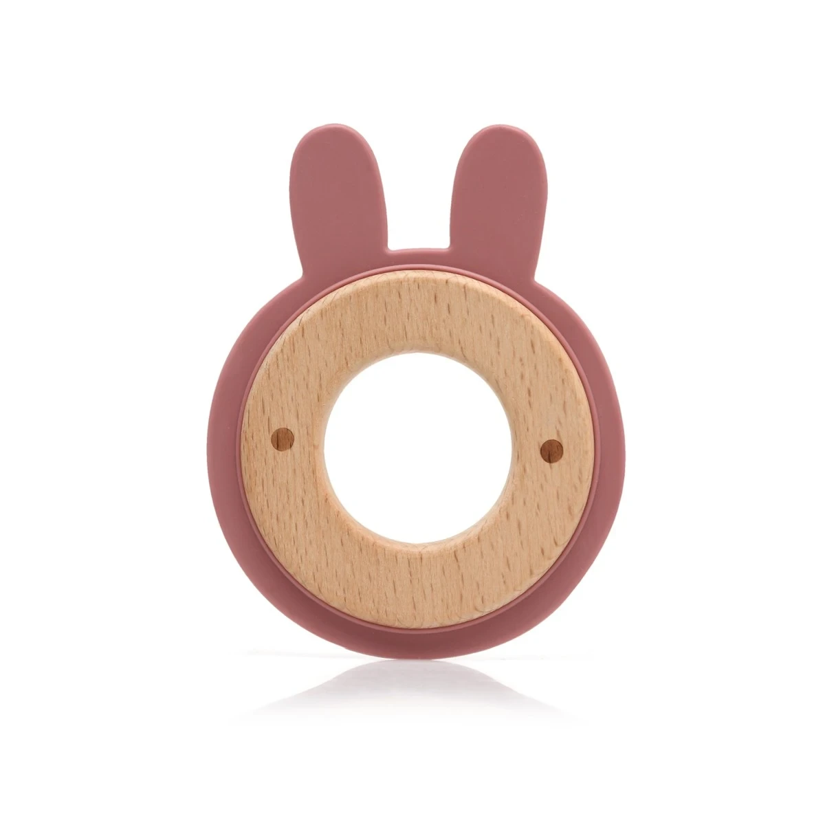 KIOKIDS 3236. MORDEDOR MADERA Y SILICONA ROSA CONEJITO +3 MESES