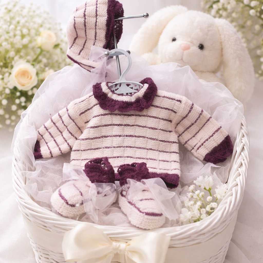 JUBÓN, CAPOTA Y PATUCOS EN ROSA Y BURDEOS