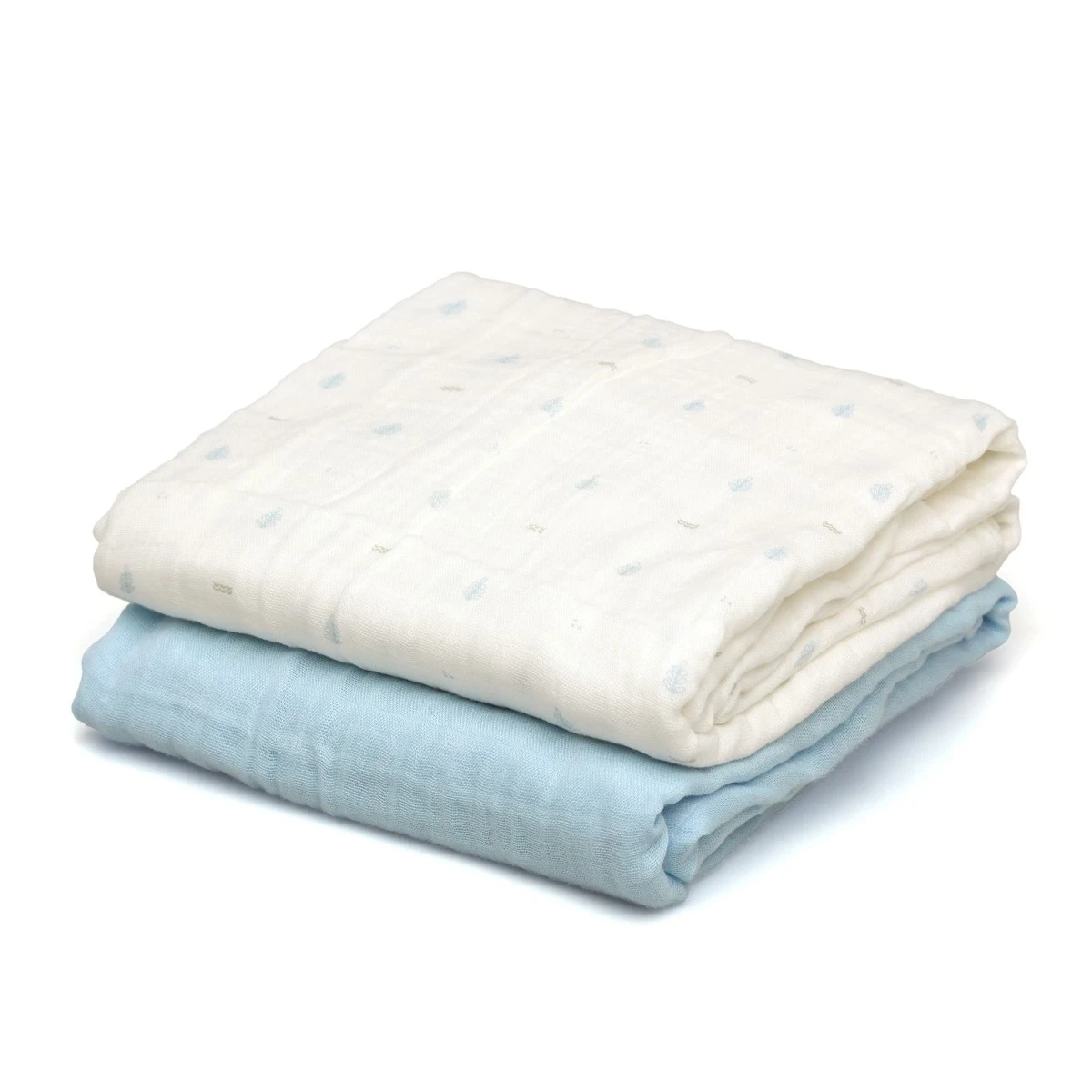 KIOKIDS 5248. SET 2 MUSELINAS AZUL, BLANCO Y ESTAMPADO 120X120CM