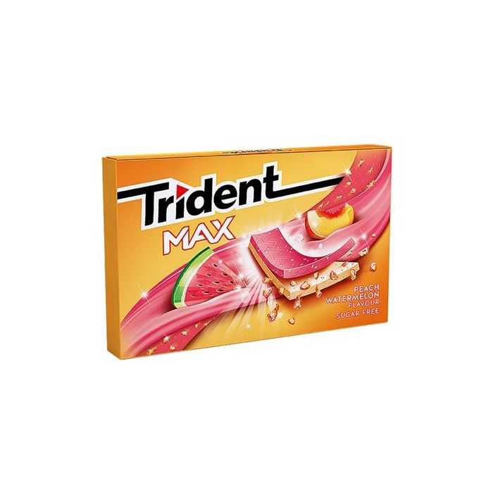 TRIDENT MAX MELOCOTÓN Y SANDÍA CHICLE SIN AZÚCAR CAJA 23GR