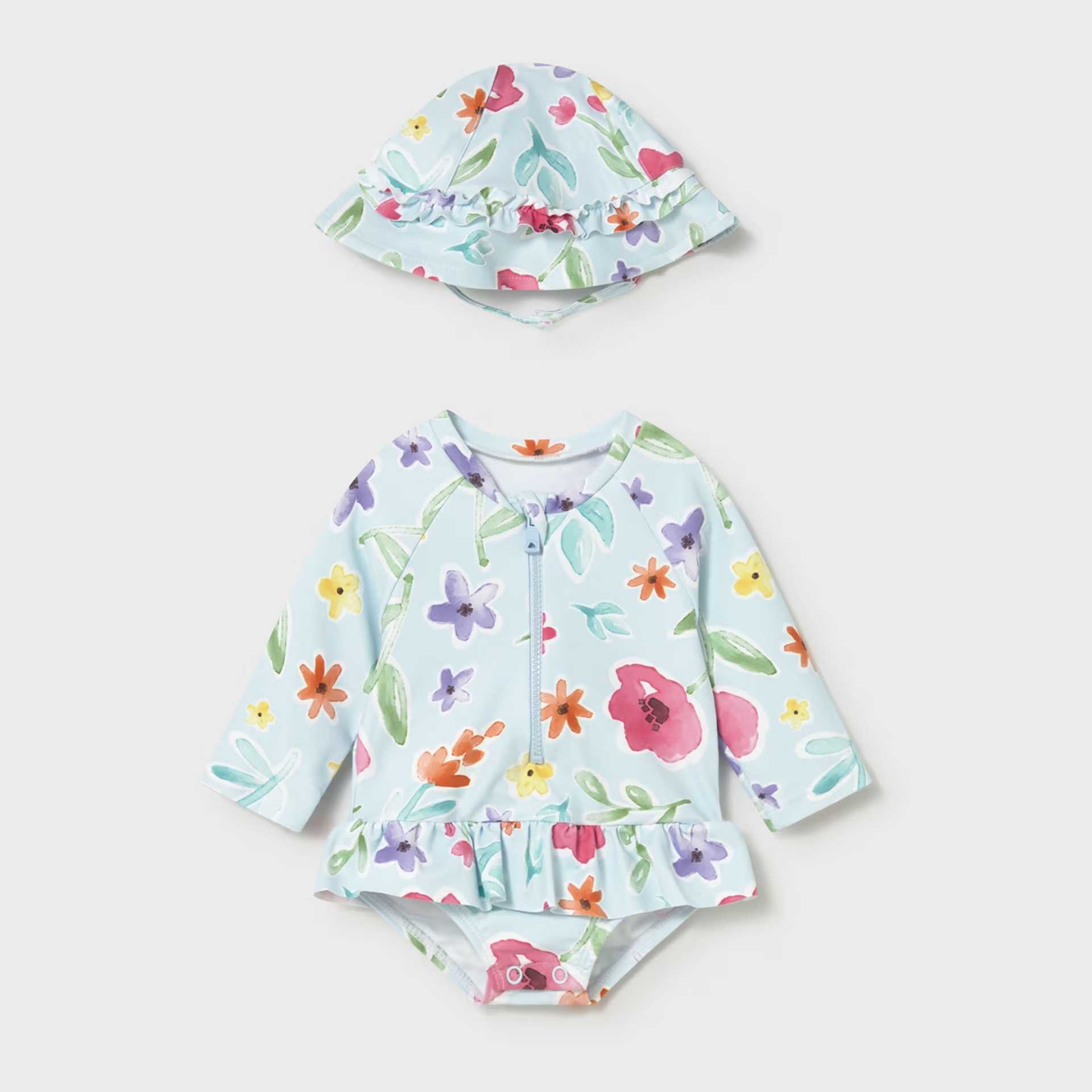 BEBÉ NIÑA 0 a 4 años. MAYORAL. PELELE BAÑO CON GORRO PROTECCIÓN SOLAR 26-01634-029 color HAWAIIANIS