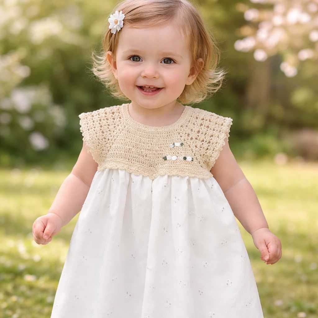 VESTIDO BEIGE Y BLANCO