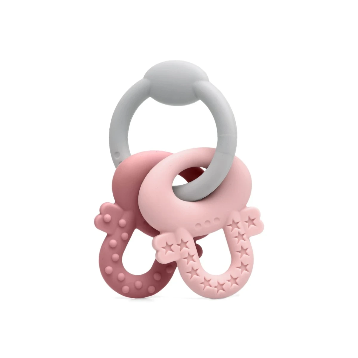 KIOKIDS 4156. MORDEDOR LLAVES DE SILICONA ROSA Y GRIS